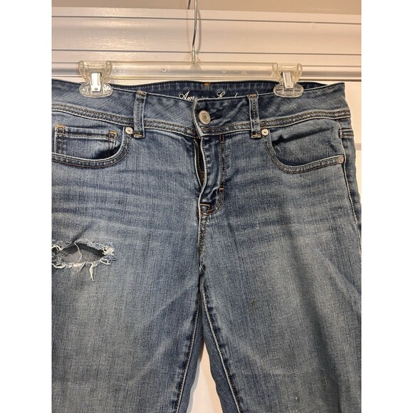 American Eagle Jeans Y2K Original Boot Low Rise Denim Jeans Distress Size 10 - Picture 2 of 10